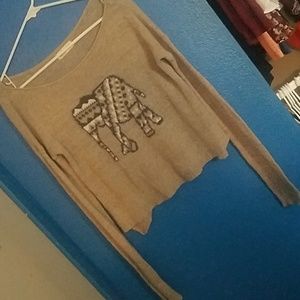 Oversized boat neck elephant crop sweater/top